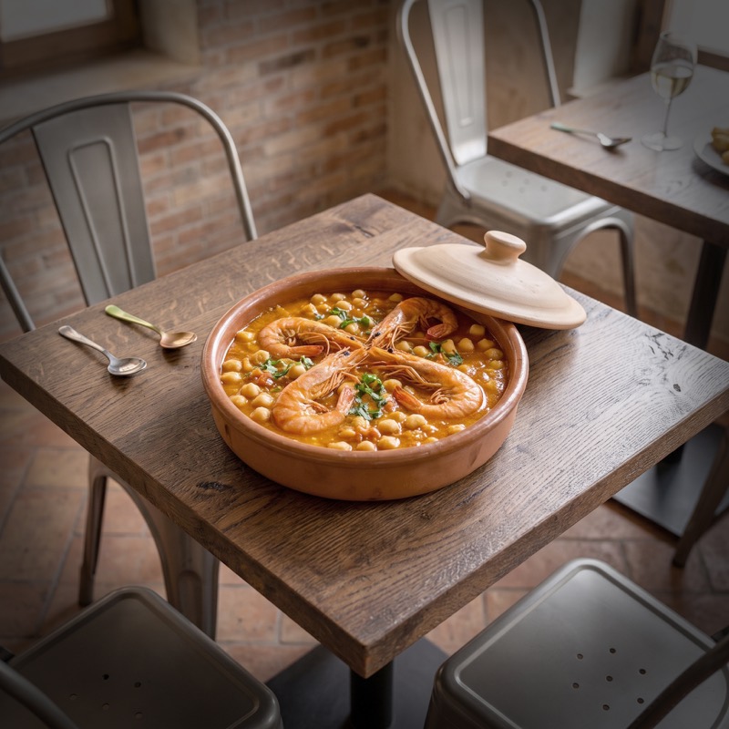 Garbanzos con langostinos en cazuela